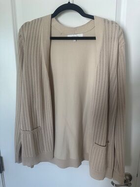 Verve Ami Beige Open-Front Knit Cardigan